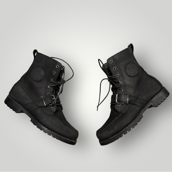 Polo Ralph Lauren Ranger Black Mid Calf Leather Nubuk Boots Men’s Size 8 - Picture 1 of 12